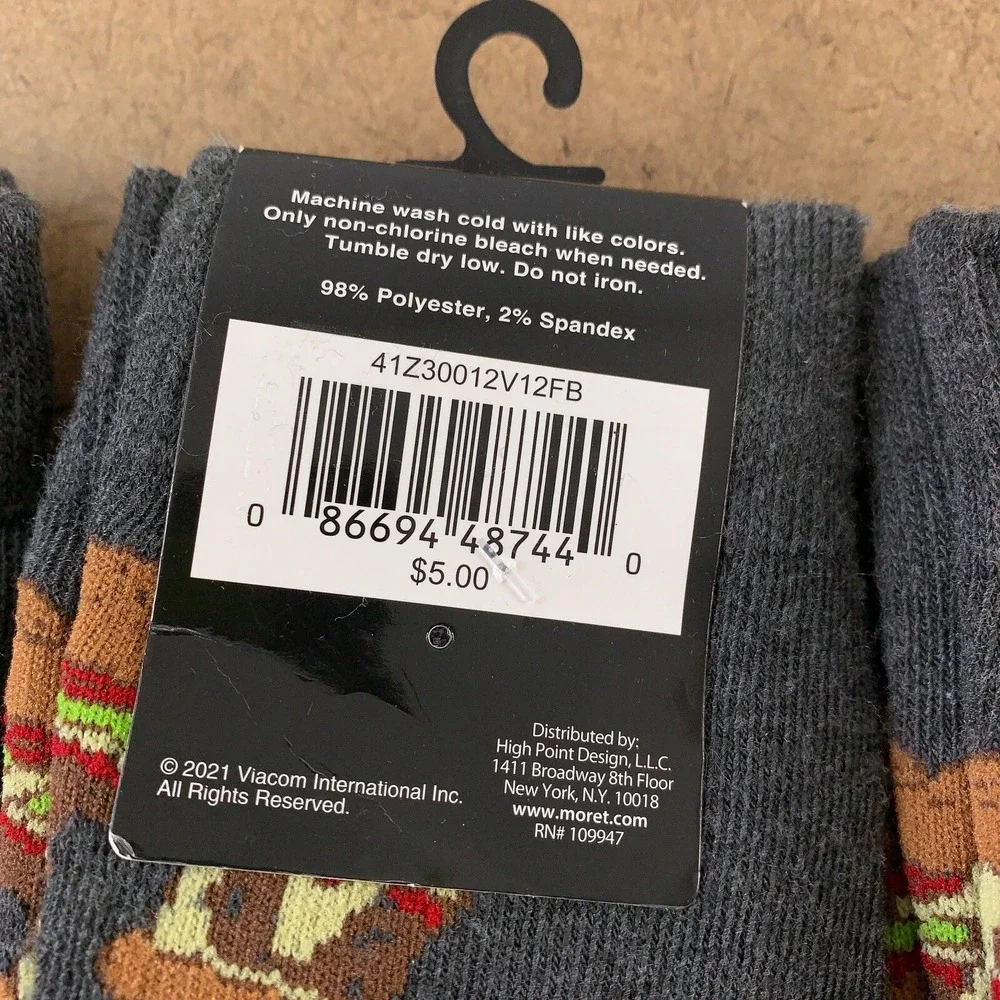 MTV Men's Shoe Size 6-.5-12 Colorful Hamburger Fry Printed Crew Socks 6 Pair NWT